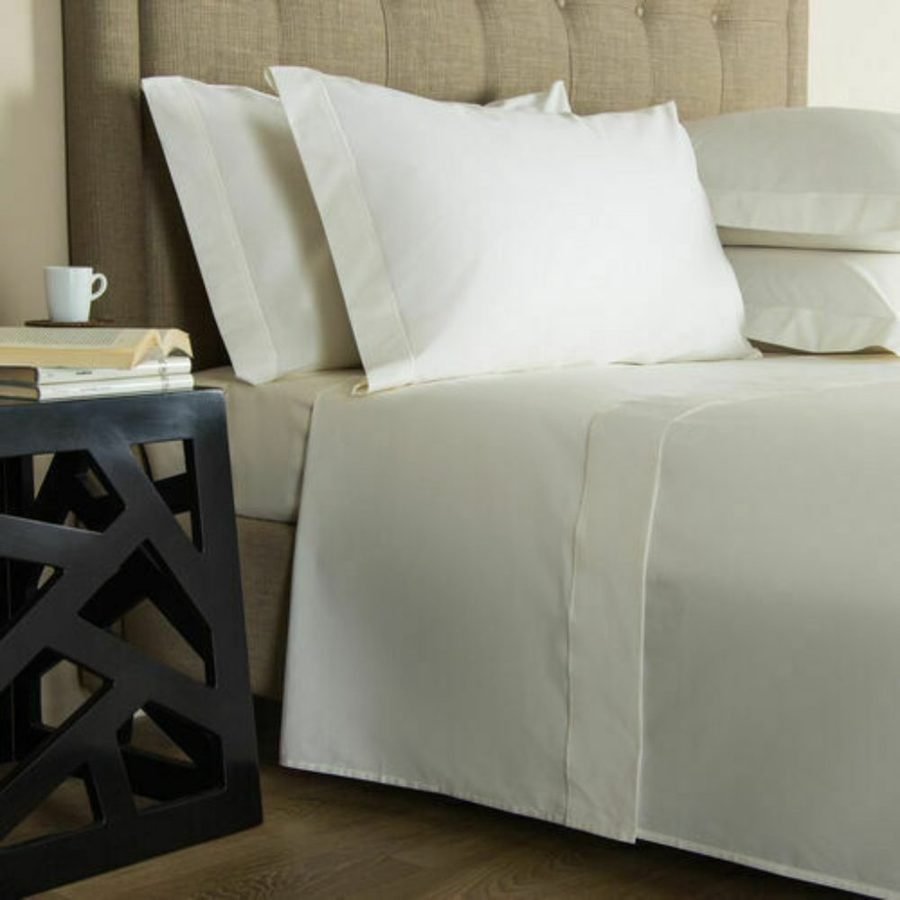 FRETTE ONE BOURDON QUEEN 4 PIECE SHEET SET PERCALE IVORY/IVORY